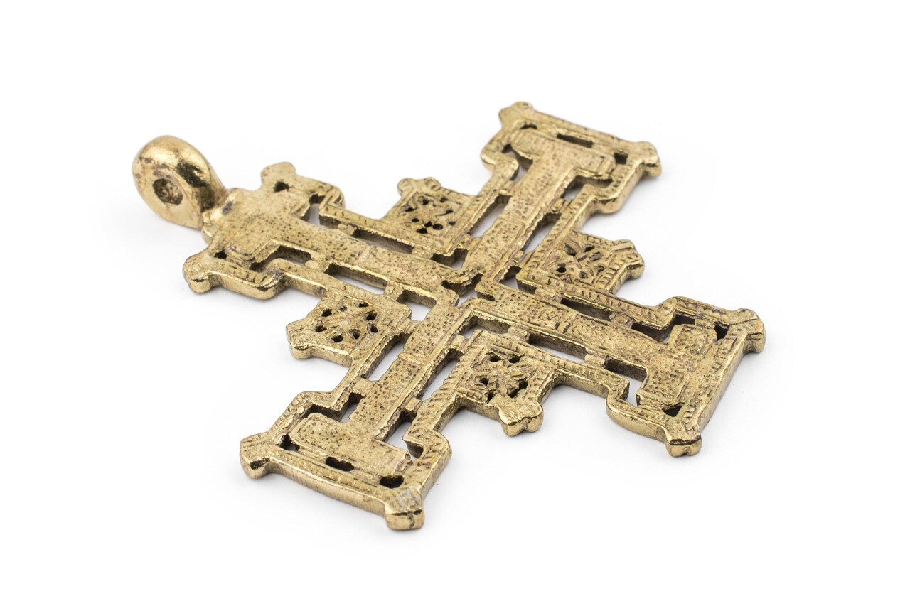 Brass Ethiopian Coptic Cross Pendant, African Abyssinian Design, Orthodox Christian Pendant for Jewelry, The Bead Chest
